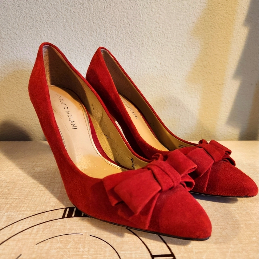 Antonio Melani Red Suede Bow High Heel Pumps